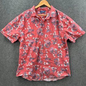 Vintage Re-mastered By Cotton On Mens Red Floral Button Up Short Sleeve Shirt XL